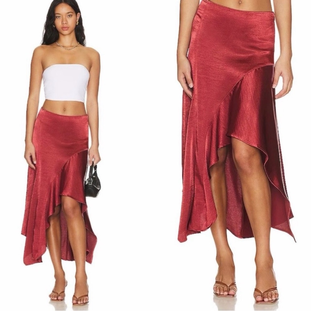 Free People sunrise Asymmetrical Skirt in Satin Rust